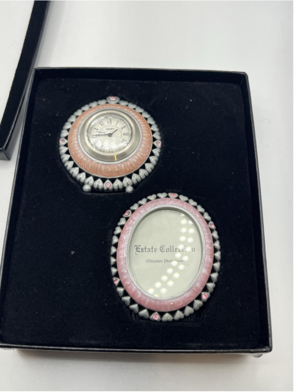 VTG Estate Collection Linden 2" Mini Quartz Clock and 3" X 2" Photo Frame Flower